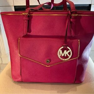 Michael Kors Fuchsia Tote with Gold Accents